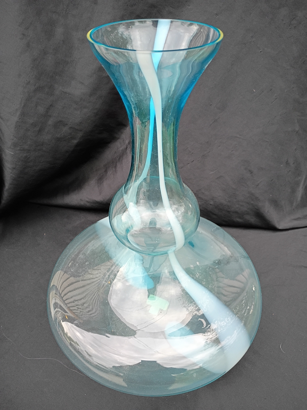Large Blown Glass Blue White Veining Decorative Vase 15" x 10"